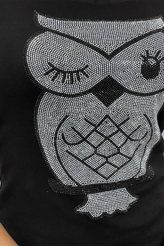 Tee-shirt noir avec dessins en strass - 3