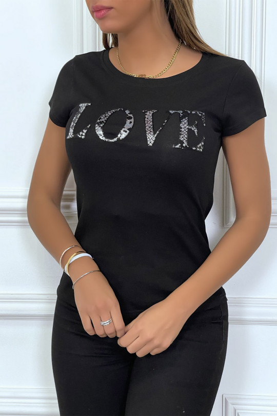 T-shirt noir avec écriture LOVE en sequin - 1