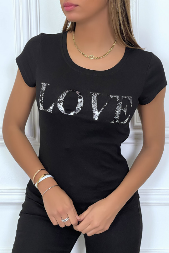 T-shirt noir avec écriture LOVE en sequin - 2