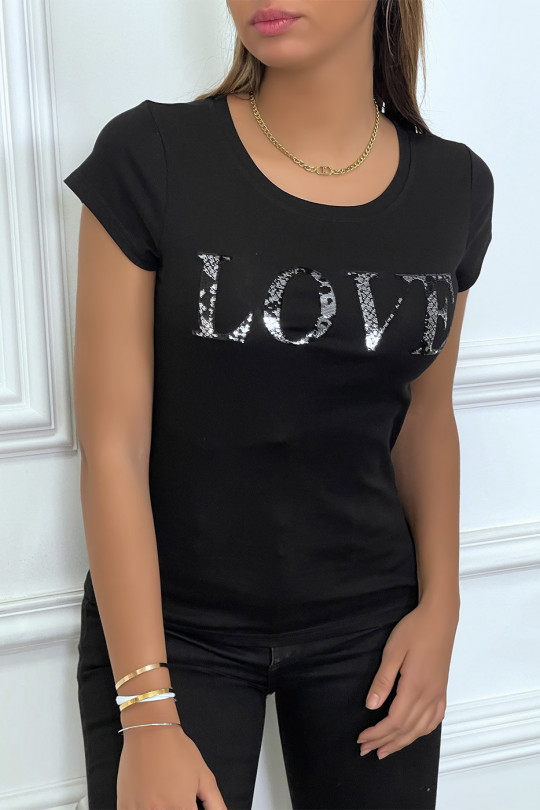 T-shirt noir avec écriture LOVE en sequin - 3