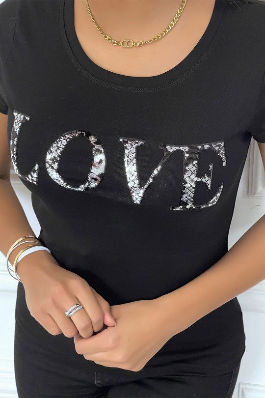 T-shirt noir avec écriture LOVE en sequin - 4