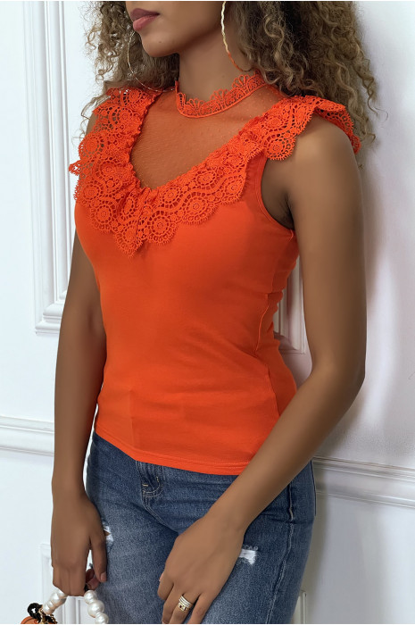 Top débardeur rouge avec buste plumetis et brodé - 2