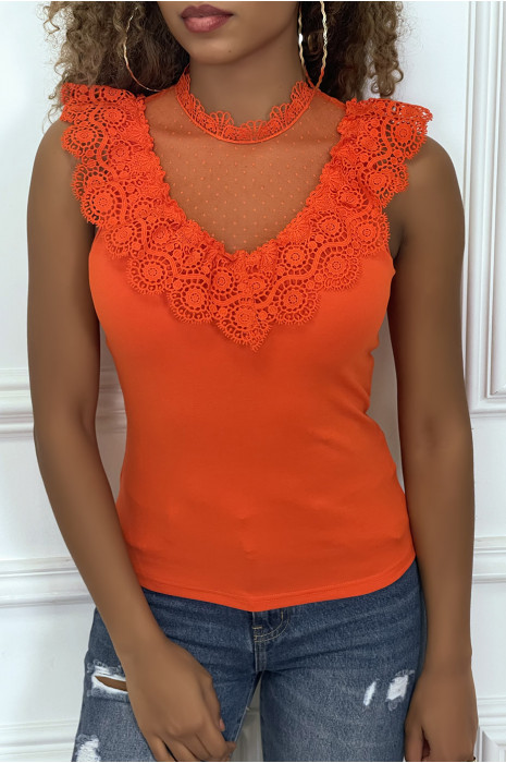 Top débardeur rouge avec buste plumetis et brodé - 4