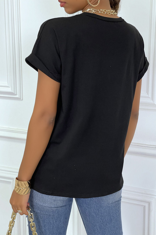Losvallend zwart T-shirt met REBEL-tekst en leeuwenkop - 5