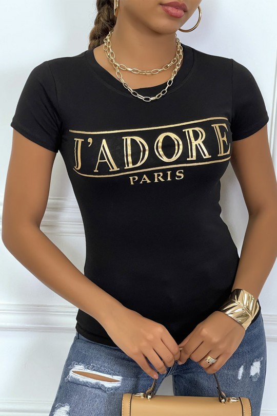 Tee-shirt noir avec écriture J'ADORE en dorée - 1
