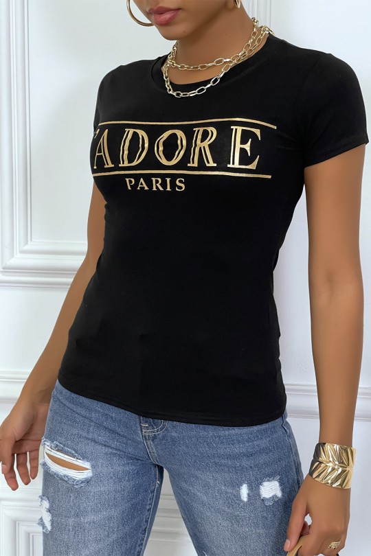 Tee-shirt noir avec écriture J'ADORE en dorée - 2