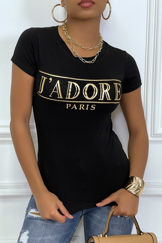 Tee-shirt noir avec écriture J'ADORE en dorée - 3