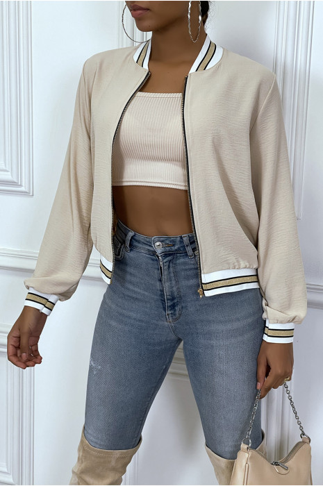 Veste fluide beige légère à zip et bordure dorée - 9