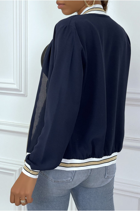 Veste fluide marine légère à zip et bordure dorée - 6