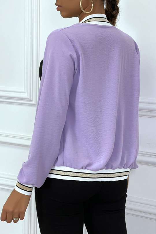 Light lilac fluid jacket with zip and gold trim - 9