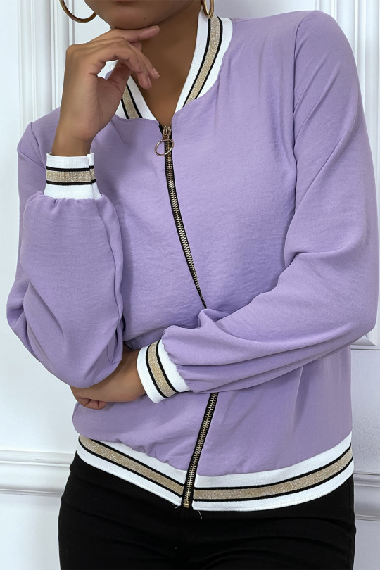 Light lilac fluid jacket with zip and gold trim - 6