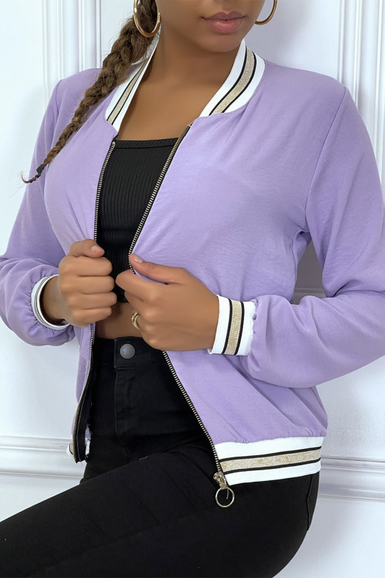 Light lilac fluid jacket with zip and gold trim - 2