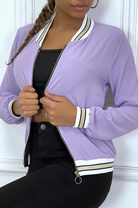 Light lilac fluid jacket with zip and gold trim - 3