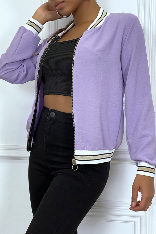 Light lilac fluid jacket with zip and gold trim - 4