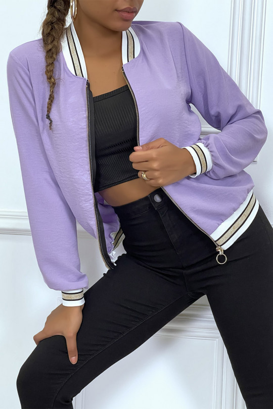 Light lilac fluid jacket with zip and gold trim - 5