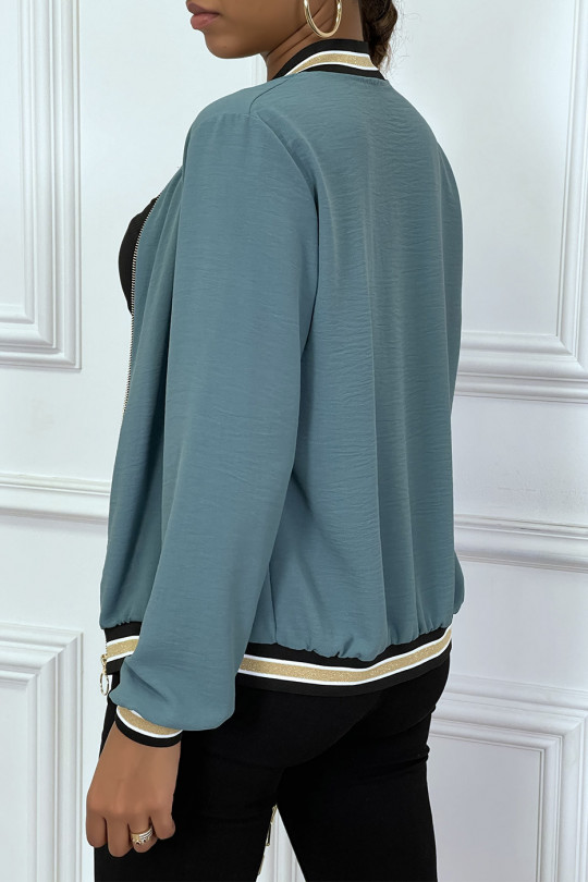 Light sea green fluid jacket with zip and gold trim - 6