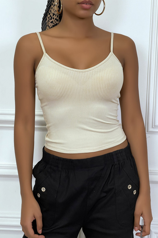 Beige ribbed tank top with strap - 2