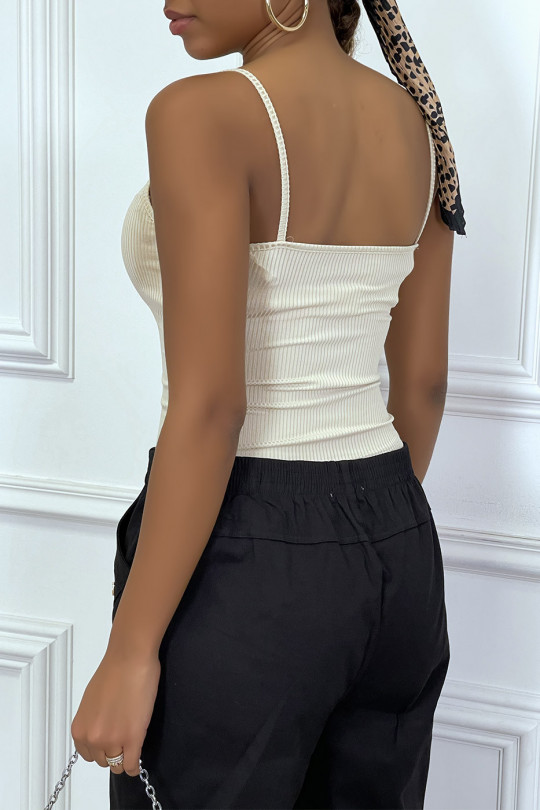 Beige ribbed tank top with strap - 6