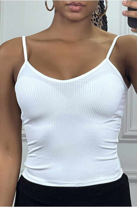 Débardeur blanc côtelé à bretelle - 1