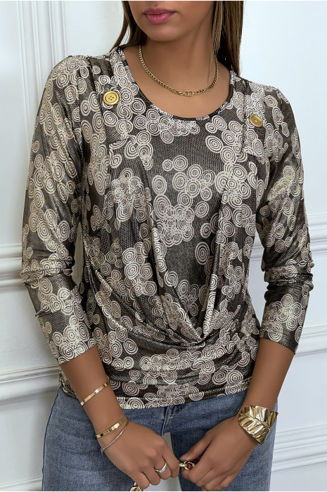 Haut noir col tombant avec fantaisie dorée - 2