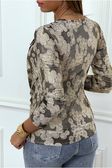 Haut noir col tombant avec fantaisie dorée - 5