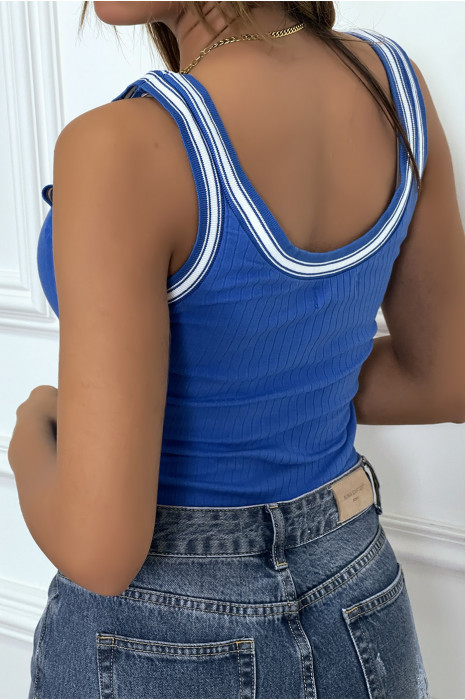 Body royal matière côtelé et extensible avec contours blanc - 3