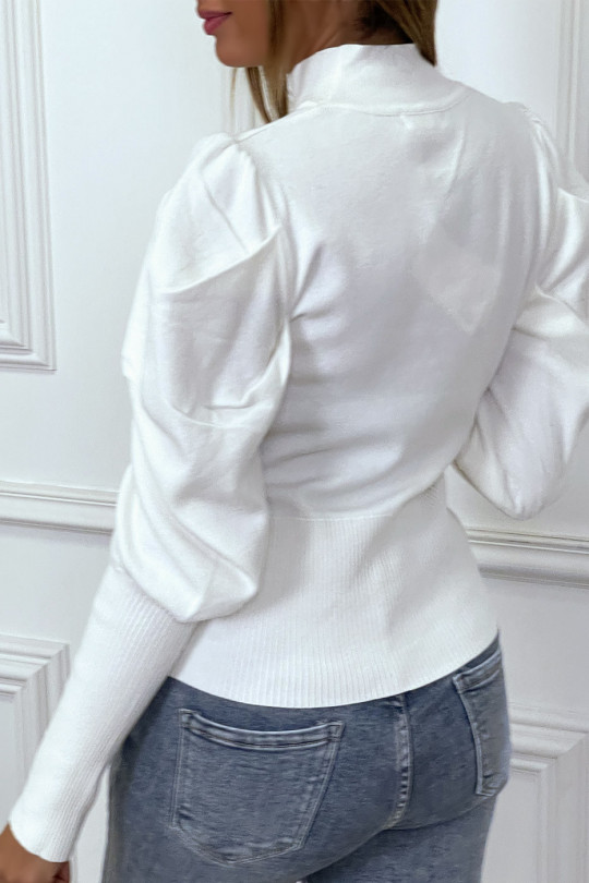 Puff sleeve sweater in very stretchy and very soft white - 4
