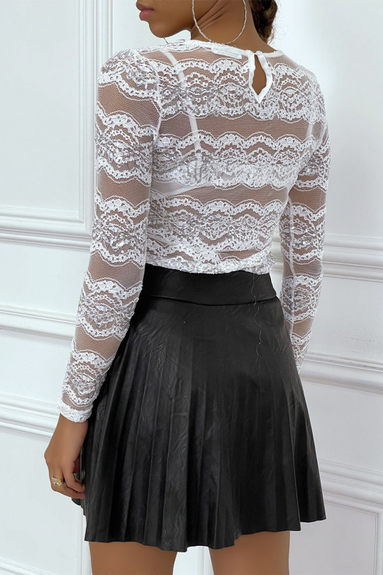 White sequined transparent lace top - 1