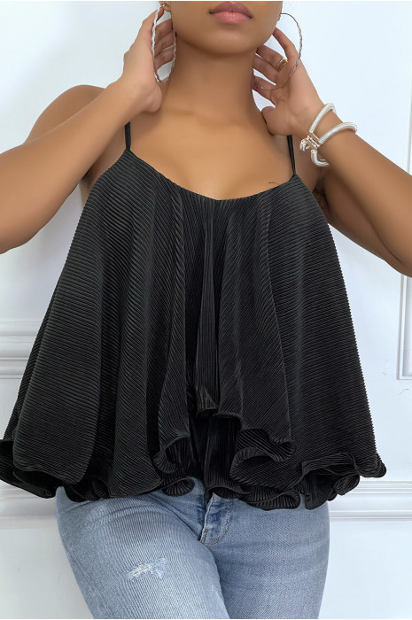 Top débardeur noir à volant plissée - 5