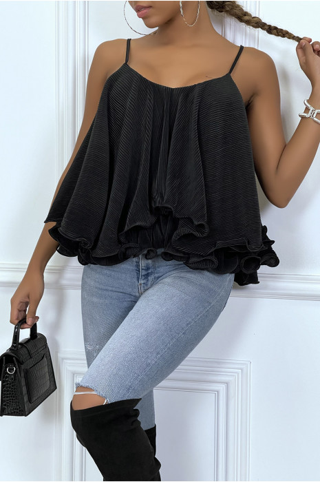 Top débardeur noir à volant plissée - 7