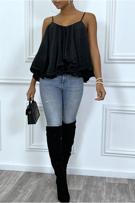 Top débardeur noir à volant plissée - 8