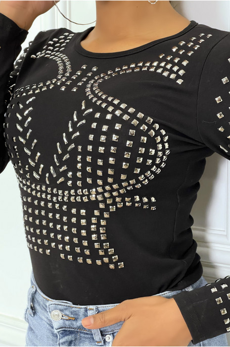 Zwarte top met lange mouwen en studs - 3
