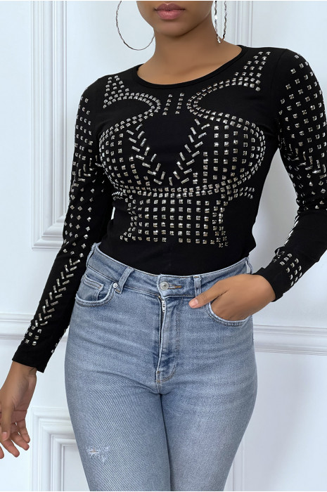 Zwarte top met lange mouwen en studs - 6