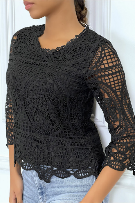 Top manches longues noir en crochet - 4
