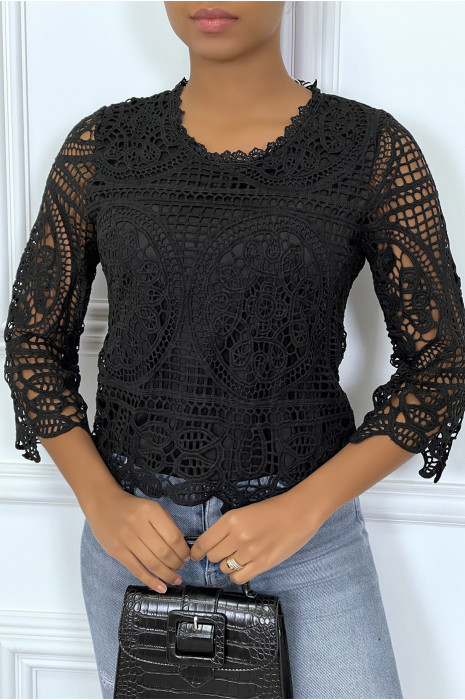 Top manches longues noir en crochet - 6
