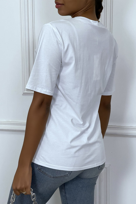 Tee-shirt blanc avec dessins en sequins - 2