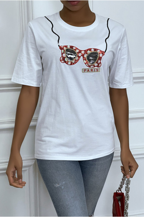 Tee-shirt blanc avec dessins en sequins - 3
