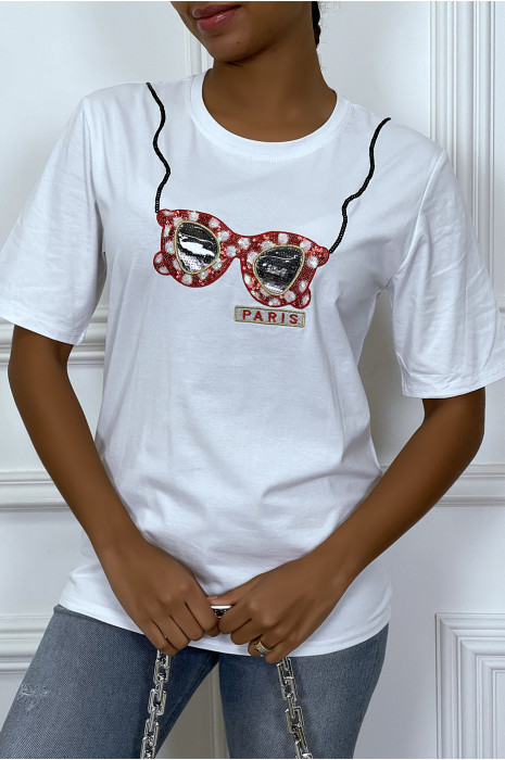 Tee-shirt blanc avec dessins en sequins - 4