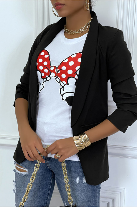 T-shirt blanc à motif noeud animé et col rond - 1