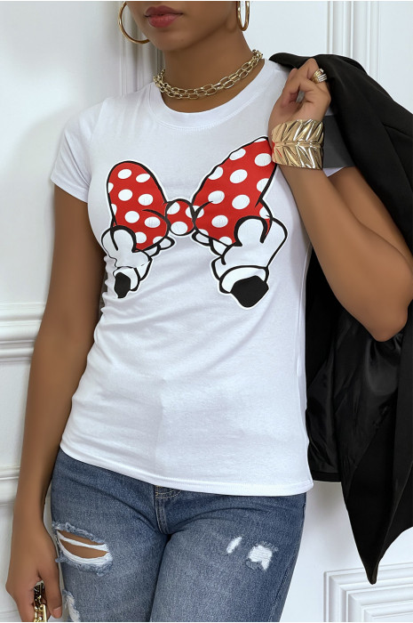T-shirt blanc à motif noeud animé et col rond - 3