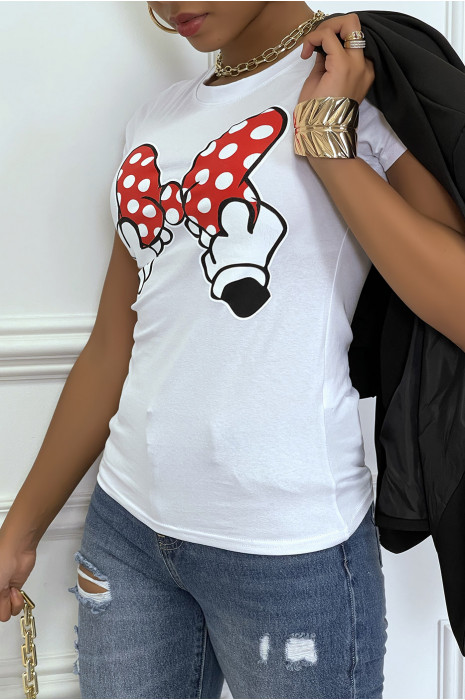 T-shirt blanc à motif noeud animé et col rond - 4