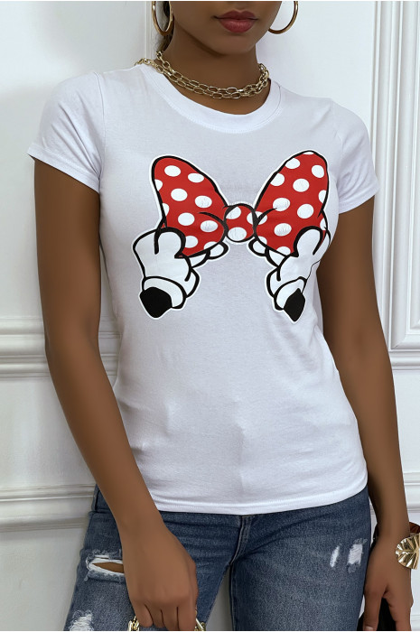 T-shirt blanc à motif noeud animé et col rond - 5