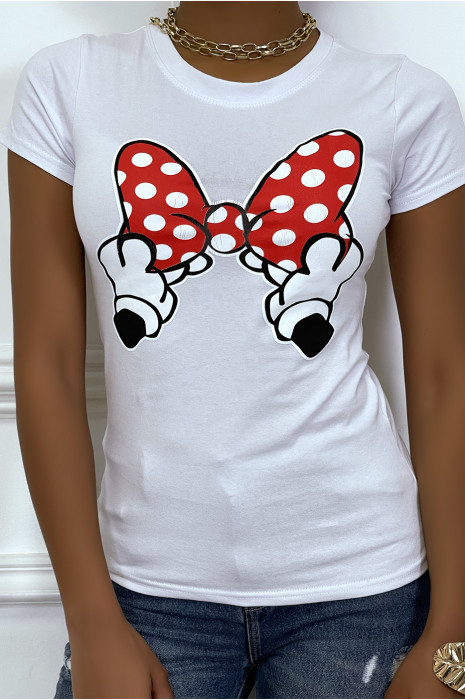 T-shirt blanc à motif noeud animé et col rond - 6