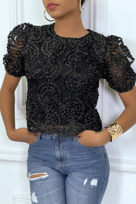 Black ToTT with circle-shaped frilly lining and puffed sleeves - 1