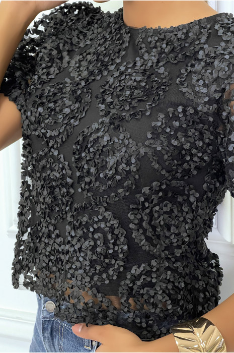 ToBTzwart met ronde strookvoering en pofmouwen - 4