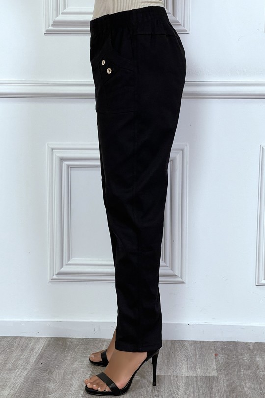 Pantalon noir grande taille coupe cigarette et ceinture élastique - 2