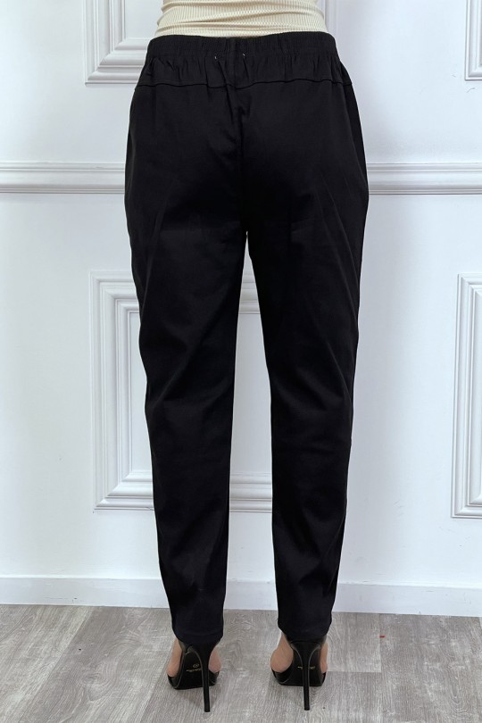 Pantalon noir grande taille coupe cigarette et ceinture élastique - 3