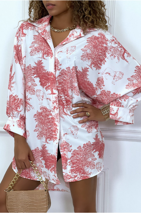 Chemise corail satinée à motif nature fendu sur le côté - 2