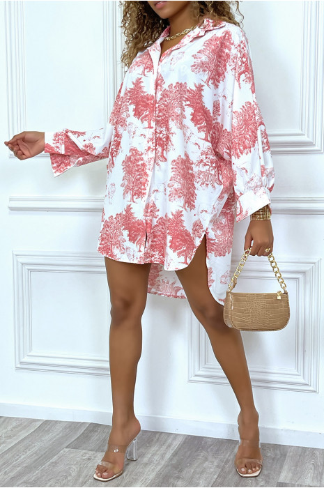 Chemise corail satinée à motif nature fendu sur le côté - 4