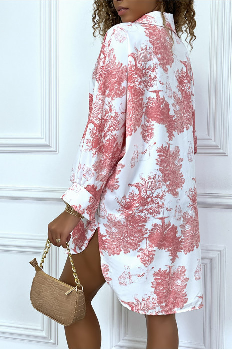 Chemise corail satinée à motif nature fendu sur le côté - 6